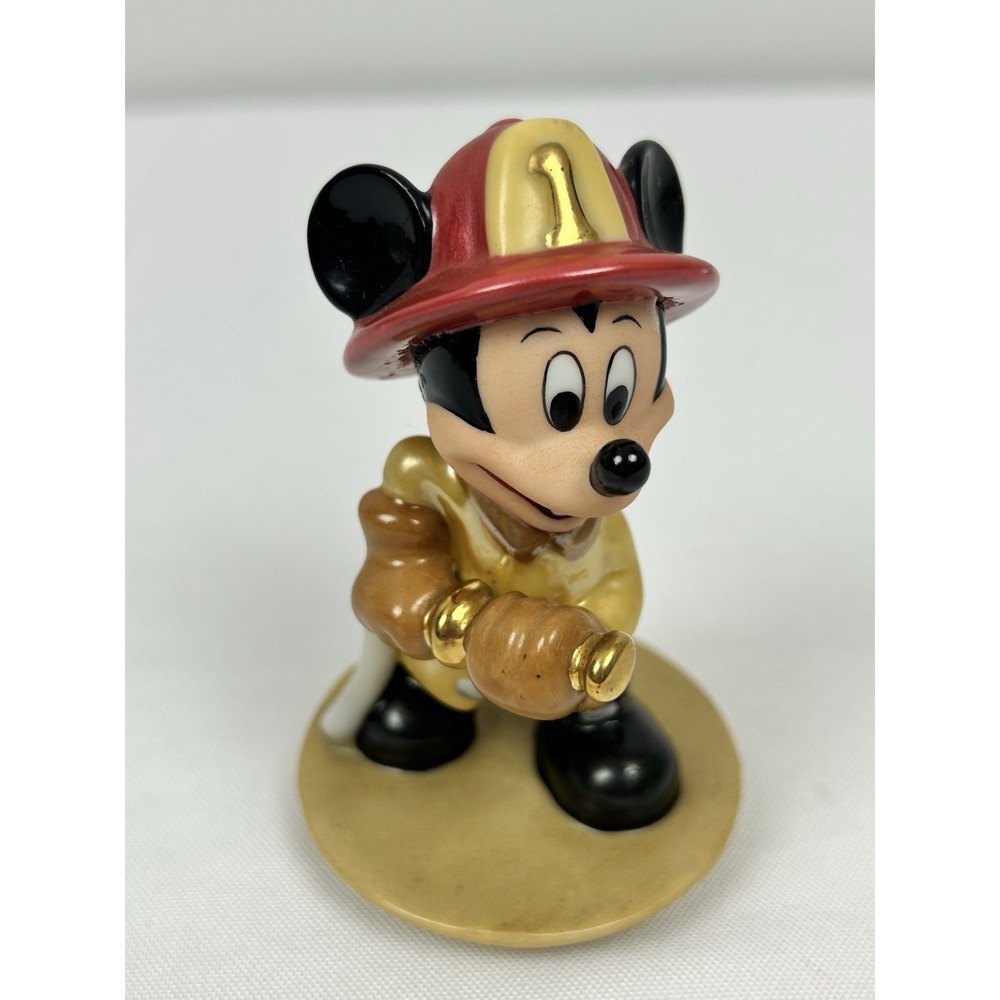 Disney Mickey Mouse Fireman Fire Fighter Ceramic Figurine 4 inch Gold Accents